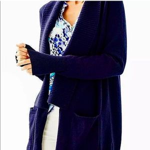 NWT Lilly Pulitzer 100% Cashmere Norwood Open Front Cardigan Sweater Blazer Blue